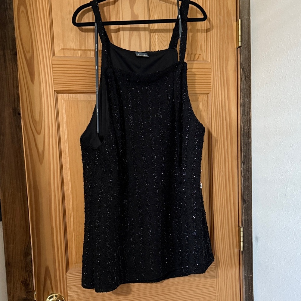 ARULA Black Sequin Relaxed Tank Top